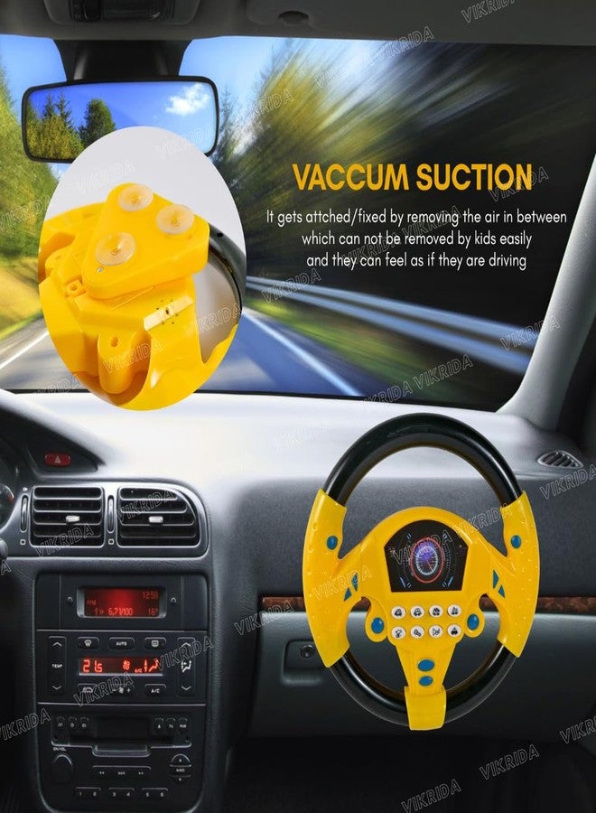 VikriDA Steering Wheel Pretend Adventure Toy for Kids | Early Education Driving Steering Wheel with Music (Yellow) - Image 2